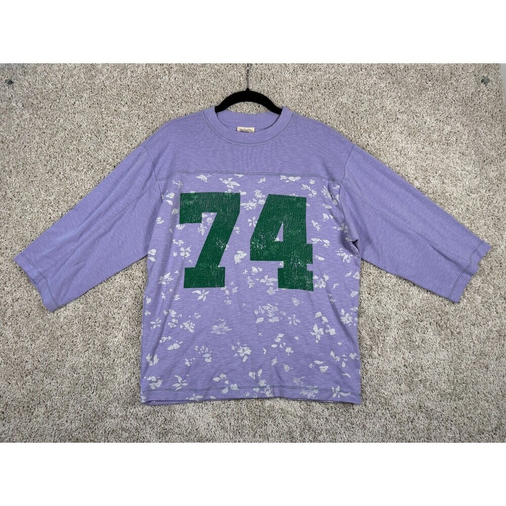 Pilcro Anthropologie 74 Graphic Floral Tee Womens Size XS Purple 3/4 Sleeve